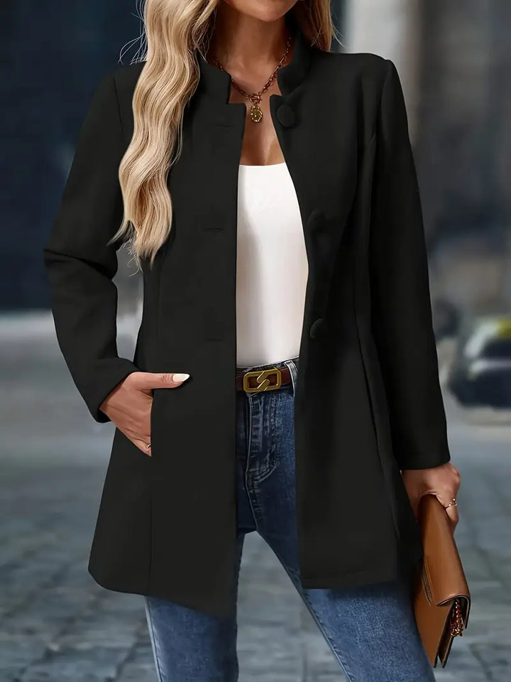 Calabasas | Women’s Stand Collar Button Front Long Sleeve Blazer