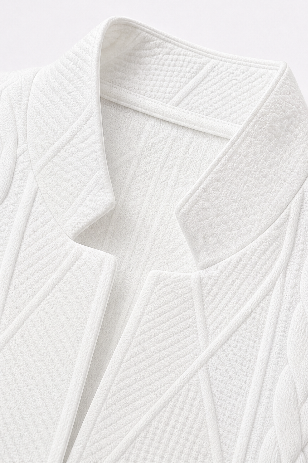 Detail view of stand collar and notched neckline