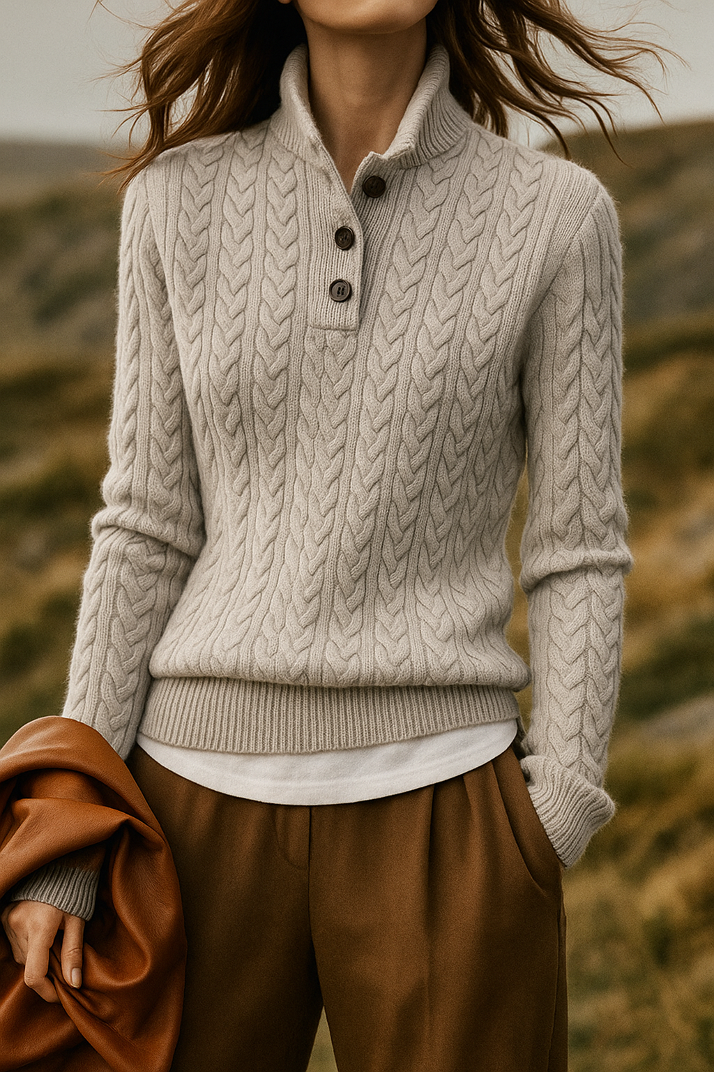 Front view of button placket and ribbed hem