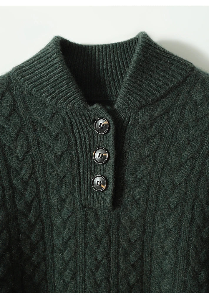 Detail view of button placket and stand collar