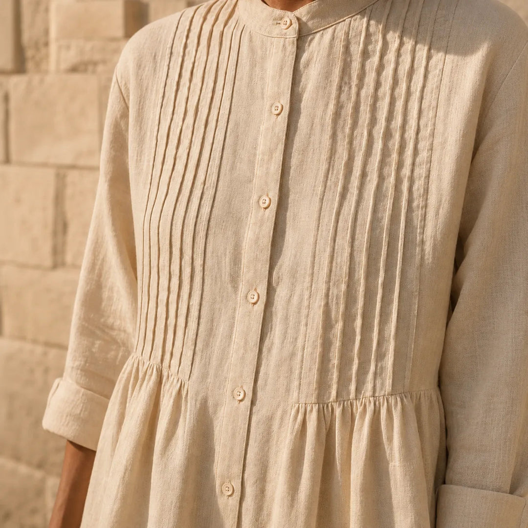 Detail of pintuck bodice and buttons