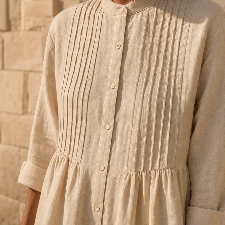 Detail of pintuck bodice and buttons
