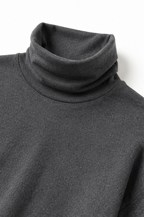 Close-up detail of the turtleneck collar