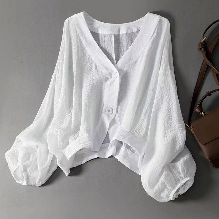 Sequoia | Women’s V-Neck Button Front Balloon Sleeve Blouse