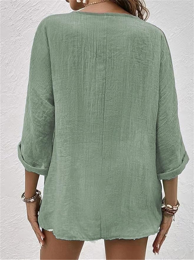 Opus One | Women's V-Neck Button Front Three Quarter Sleeve Summer