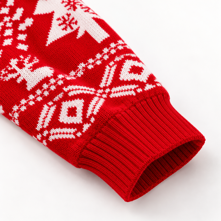 Detail view of the banded cuff and sleeve motifs